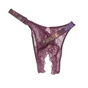 Victoria's Secret Sunset Ombré Shine Strap Rose Lace Crotchless Panty XL
